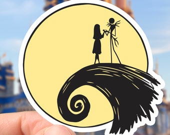 Disney Nightmare Before Christmas Jack and Sally Moon Background Sticker | Waterproof