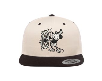Chapeaux Willie Mickey Mouse 1928 Disney's Steamboat | Brodé sur des SnapBack Flat Bill, FlexFits et style « Papa » ajustable