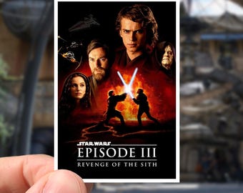 Affiche alternative du film Star Wars III La Revanche des Sith | Anakin Skywalker contre Obi-Wan Kenobi | Sticker étanche Dark Vador