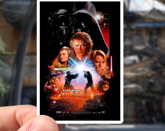 Sticker d'affiche du film Star Wars III La Revanche des Sith | Anakin Skywalker contre Obi-Wan Kenobi | Sticker étanche Dark Vador