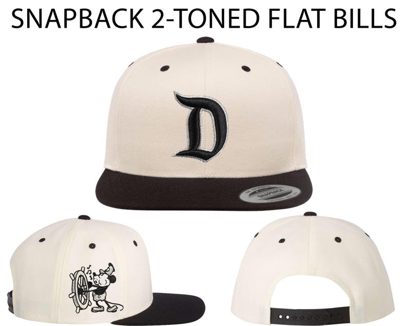 Disneyland D Steamboat Willie Musse Pigg 1928-kepsar | Broderade på SnapBack Flat Bills, FlexFits och justerbara "pappa"-kepsar SnapBack 2-Toned
