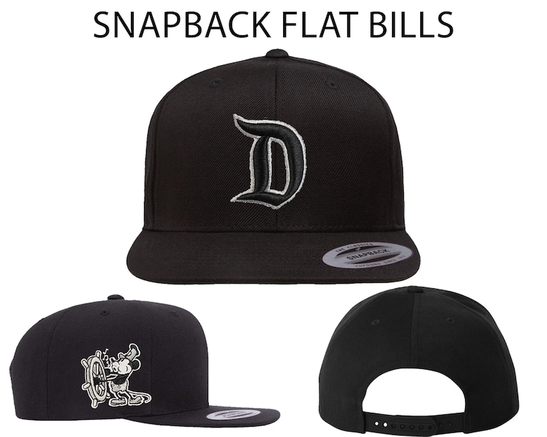 Disneyland D Steamboat Willie Musse Pigg 1928-kepsar | Broderade på SnapBack Flat Bills, FlexFits och justerbara "pappa"-kepsar bild 2
