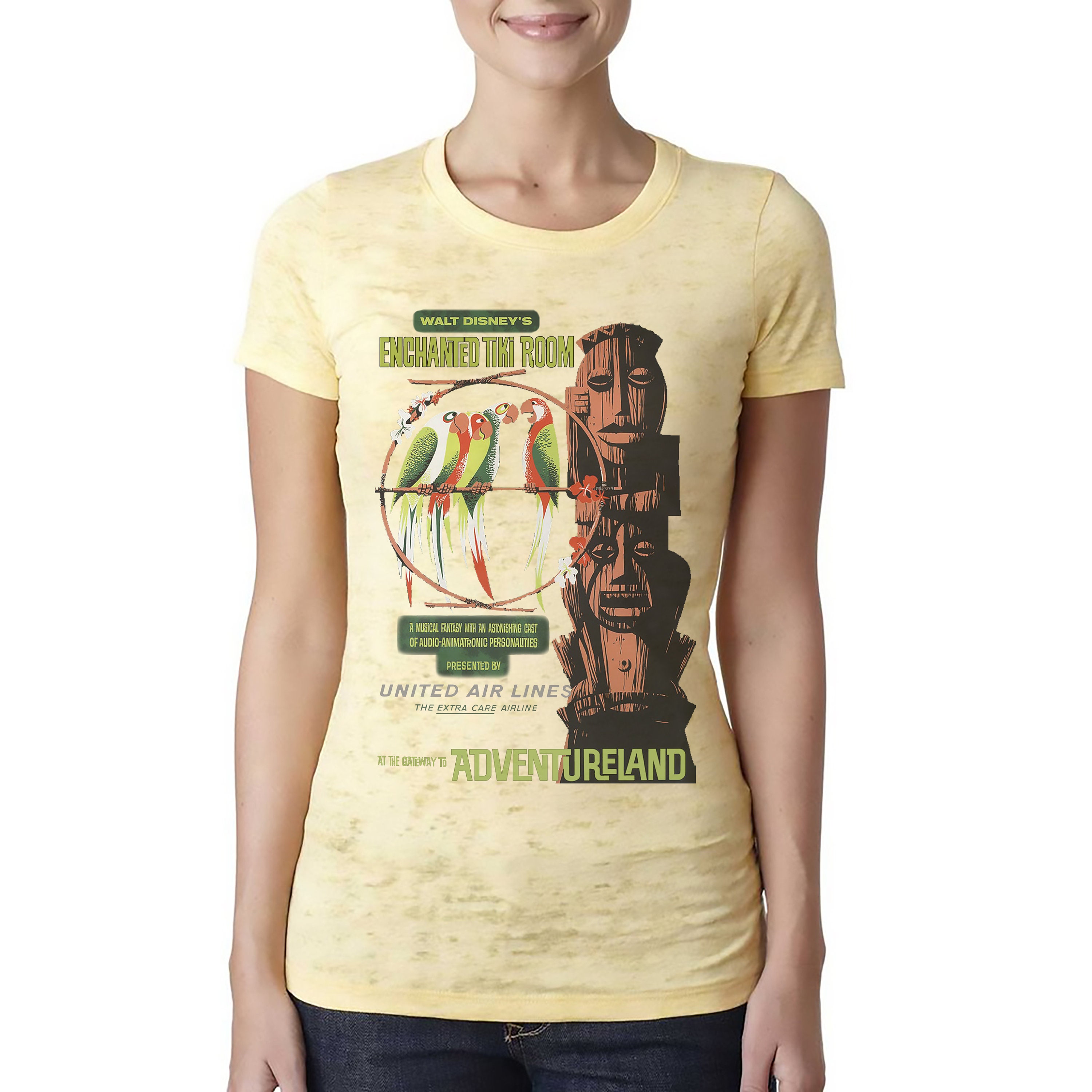 Disney's Enchanted Tiki Room Camiseta original con póster de atracción /  Camiseta amarilla Burnout para mujer - Etsy México, image size:3000x3000