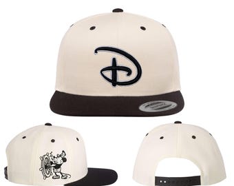 Disney "D" Steamboat Willie Mickey Mouse 1928 Hats | Embroidered on SnapBack Flat Bills, FlexFits and Adjustable "Dad" Style Hats