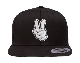 Mickey Mouse Peace SIgn Hats | Embroidered on Flex Fit Hats, Adjustable "Dad" hats and SnapBack Flat Bill Hats
