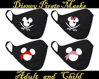 Disney Mickey Pirate, Minnie Pirate, Pirates of the Caribbean Face Masks | Cotton/Polyester DUAL layer face mask | Ships from the US