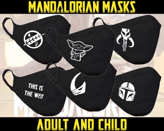 Star Wars Mandalorian, Baby Yoda, Mythosaur, Mandalorian Crest, Helmet | Cotton/Polyester DUAL layer fabric mask | Ships from the US