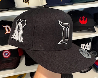 Mickey Ghost Disneyland "D" Hats | Embroidered on Flex Fits, Adjustable "Dad" hats, and SnapBack Flat Bills