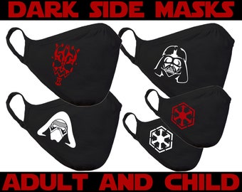 Star Wars Masks, Darth Vader, Darth Maul, Kylo Ren, Sith Logo Masks | Cotton/Polyester DUAL layer fabric face mask | Ships from the US