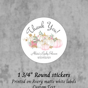 Pumpkin baby shower thank you stickers, a little pumpkin is on the way, baby girl, favors, fall baby shower