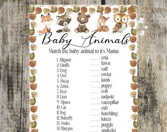 Woodland Animal Baby Shower Game, Match the Mama (PDF)