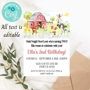 Farm animal birthday invitation, Look who's turning two, Printable invitation, baby farm animals, barnyard party, farm girl, farm boy