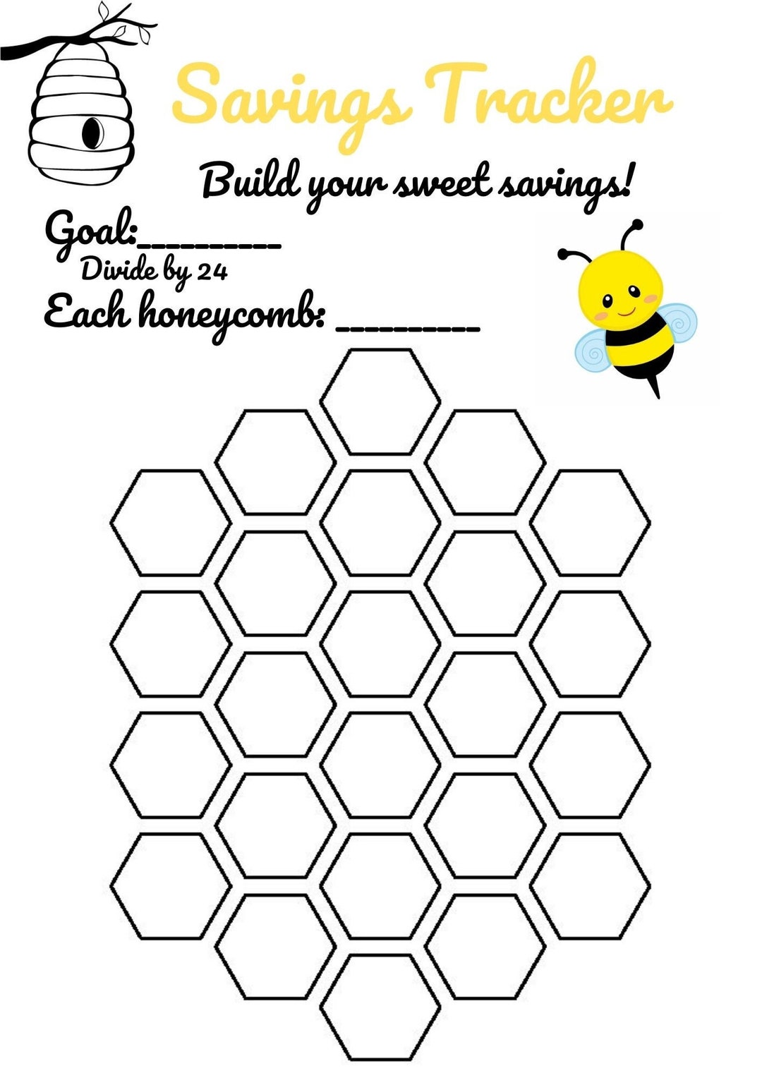 Printable Savings Tracker, Bee Hive Tracker, Sweet Savings, Savings