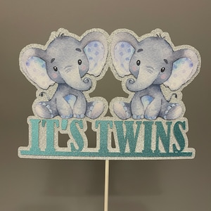It’s twins cake topper, baby shower, twin boys, baby boy, baby elephant, blue, safari, centerpieces, decor, occasion