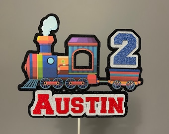Train cake topper, train birthday, choo choo I’m  two, train theme party, train decorations