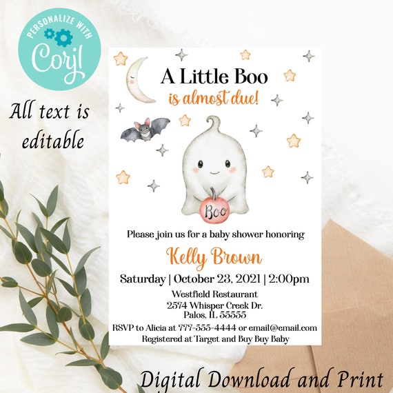 Halloween Ghost Baby Shower Invitation, Editable Template (Digital Download)