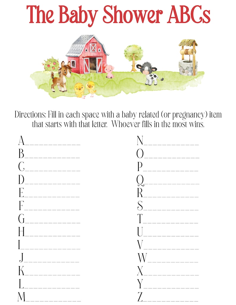 Farm Animal Baby Shower Games Barnyard Printable What's - Etsy