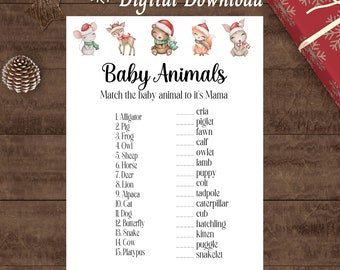 Baby shower games, printable, Name that baby animal game, winter woodland theme, santa animals. holiday baby shower