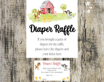 Farm Animal Diaper Raffle Sign and Ticket (Digital Download)