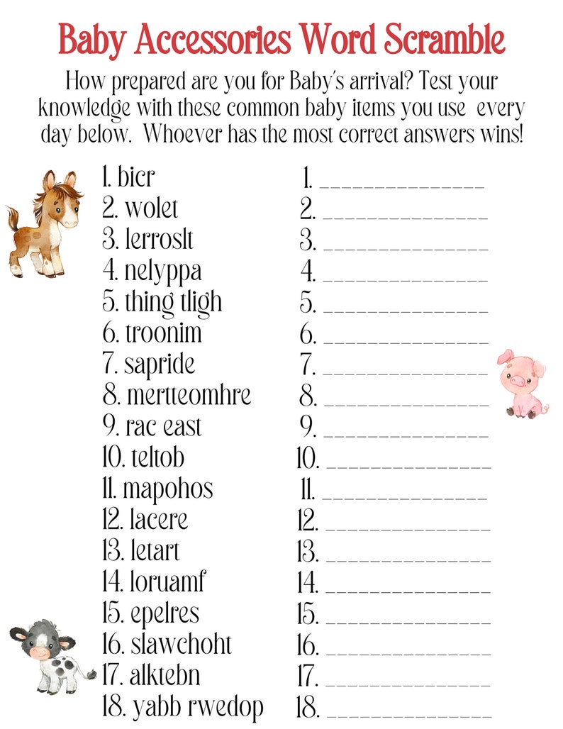 Farm Animal Baby Shower Games Barnyard Printable What's - Etsy