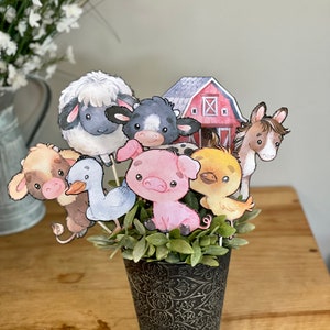 Farm animal party decorations, centerpieces, farm birthday, farm baby shower, cake topper, barnyard, baby shower center pieces