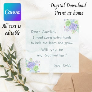 Godparent letter, godparent proposal, help me grow, godparent succulent, will you be my godmother, baptism