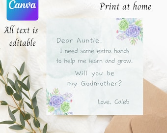 Godparent letter, godparent proposal, help me grow, godparent succulent, will you be my godmother, baptism