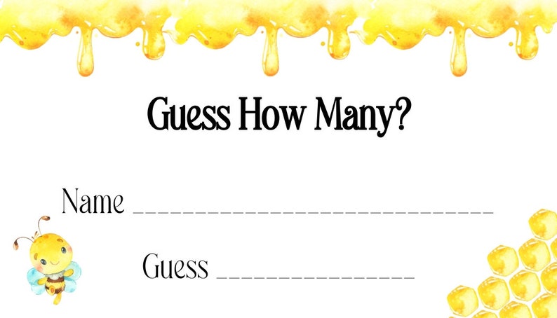 Printable Baby Shower Games Guess How Many Honeycombs Mommy - Etsy