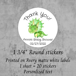 Baby shower thank you stickers, dinosaur baby shower, dino thank you, watercolor dinosaur, thank you stickers, baby shower favors