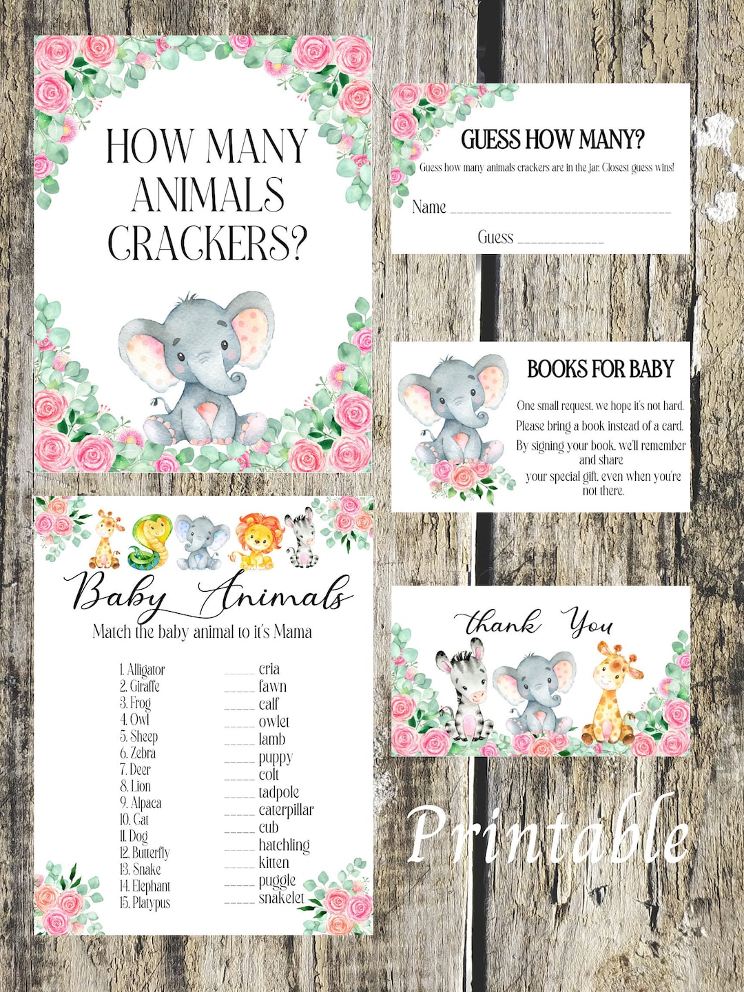 Printable Baby Shower Bundle, Baby Girl, Baby Safari Theme - Etsy