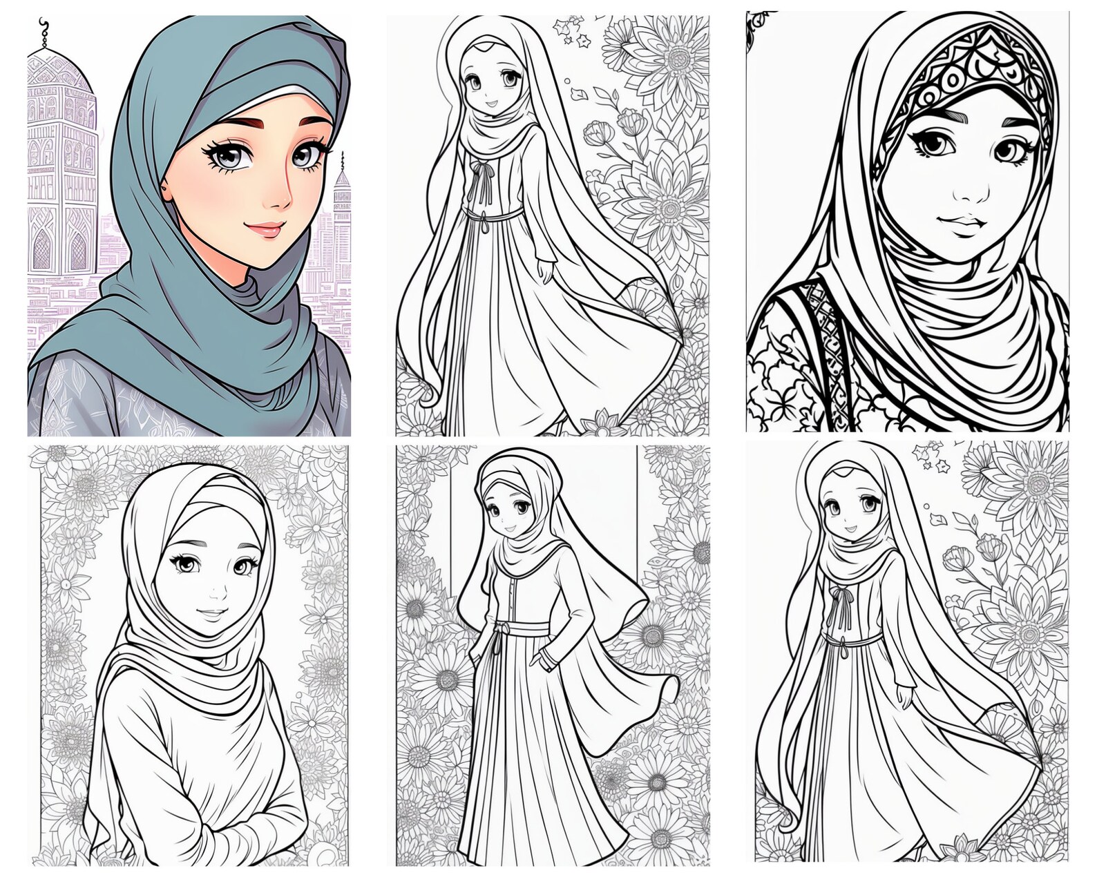 45 Muslim Hijab Coloring Pages Digital Download Etsy