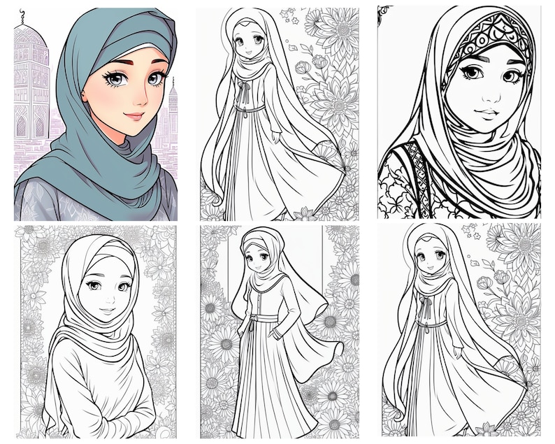 45 Muslim Hijab Coloring Pages Digital Download - Etsy