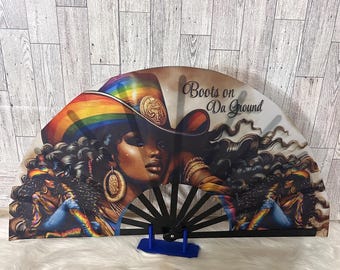Boots on Da Ground-Afro Cowgirl Clack Fan- Pride Edition