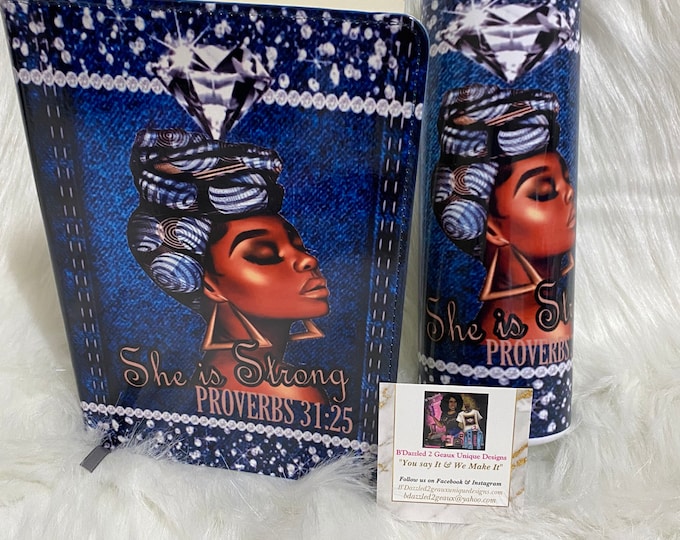 She Is Strong Jean Inspired 20oz Skinny Tumbler and Writing Journal Set