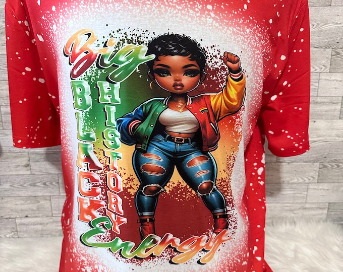 Big Black History Energy Faux Bleach Shirts