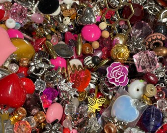 6oz Valentine Bead Mix Red Pink Purple Glass Clay Acrylic Charms Metal Lot