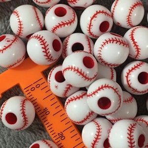 200 Pcs Baseball Beads with 1 Roll of Elastic Rope 10.5 mm Acrylic Beads  for Jewelry Making Softball Beads Sports Beads for Baseball Craft Supplies