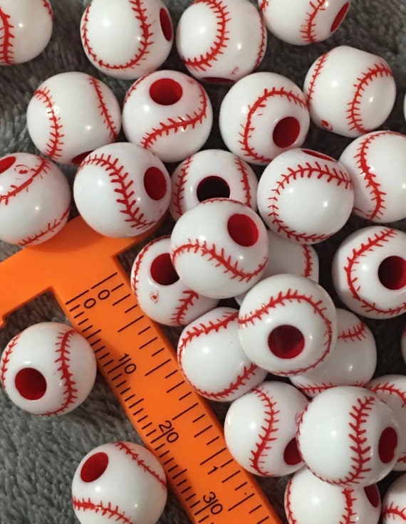 New 30 Pcs Baseball Bead Lot Beads 10mm plastic/acrylic Free Shipping
