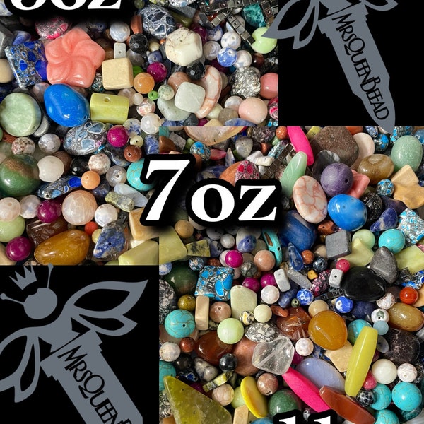 3oz 7oz 11oz Bead Soup Lot Semi Precious, Stones, Shell Huge Variety in Shapes & Sizes Gorgeous Mix