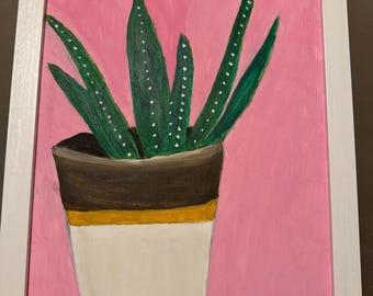 Esencia de Aloe – Pintura original de planta de aloe / Arte mural botánico / Decoración suculenta / Regalo para amantes de las plantas / Obra de arte minimalista de 11 x 14 pulgadas (enmarcada)