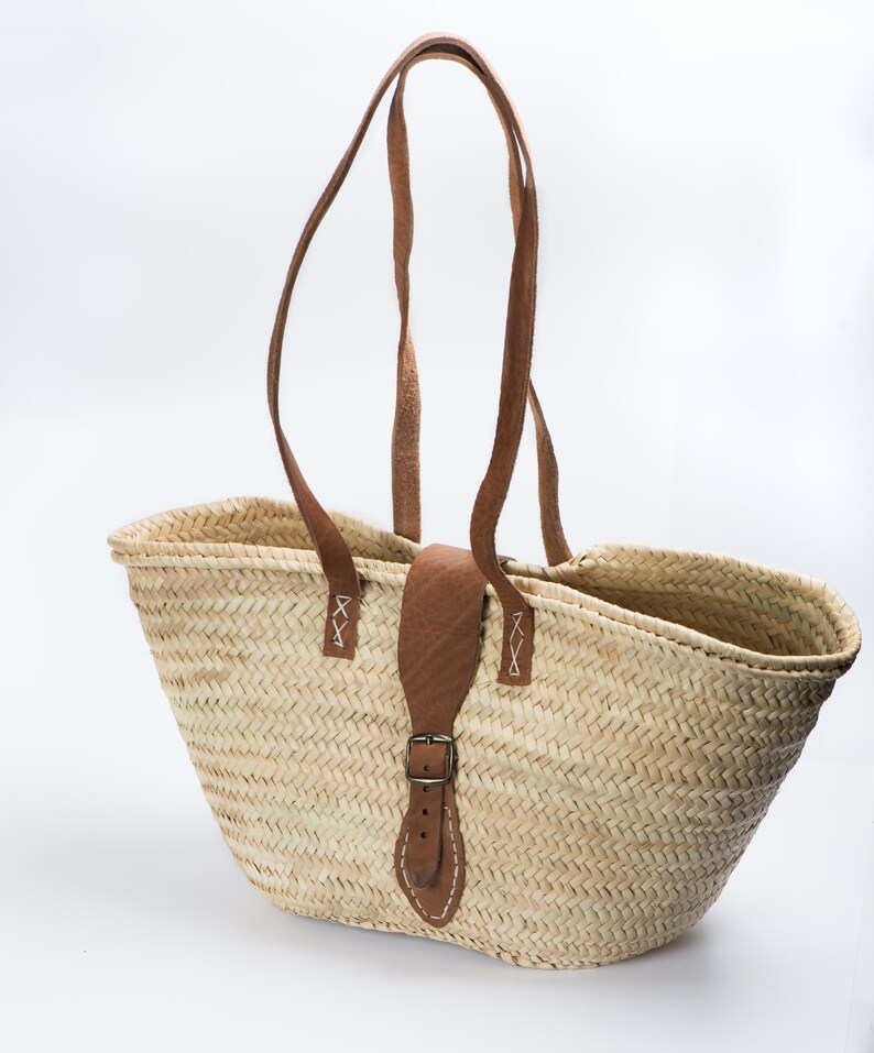 Shoulder Straw Bag with Leather Handles Etsy