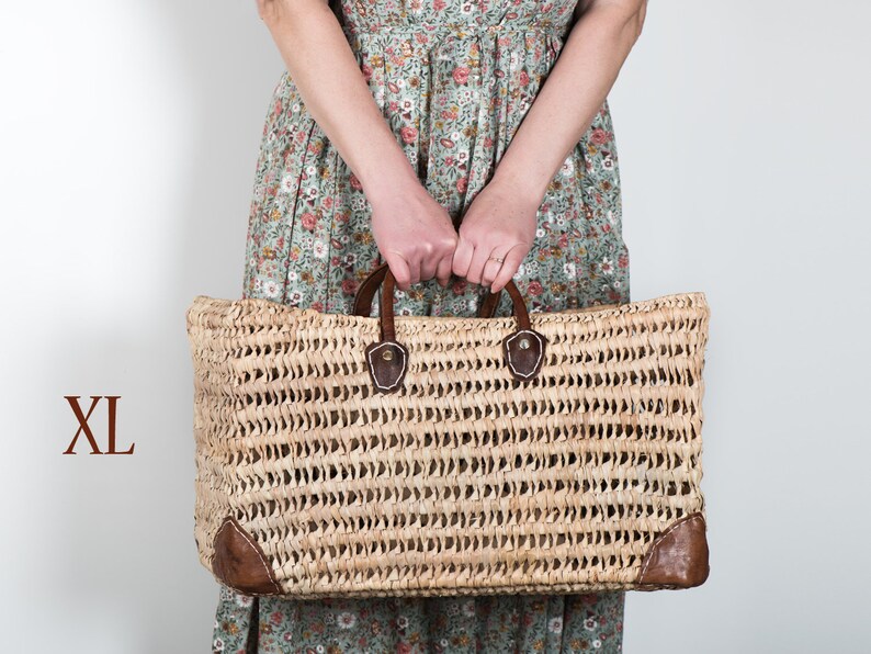 Wicker Basket or Market Bag With Leather Handles Etsy