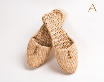Womens Mens Unisex Hand Woven Natural Straw Slippers