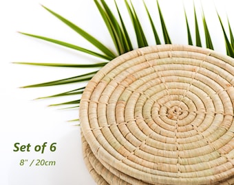 6 pcs 8" Natural Woven Raffia Placemats
