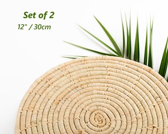 2 pcs 12" Natural woven raffia placemats Eco-friendly gift idea