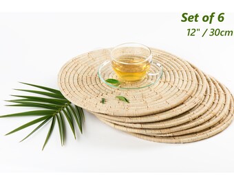 6 pcs 12" Natural woven raffia placemats Eco-friendly gift idea