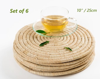 6 pcs 10" Natural Woven Raffia Placemats