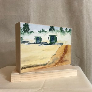 North Dakota Harvest watercolor art print on wood panel
