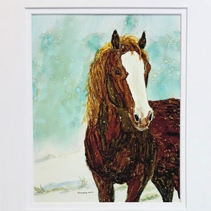Horse in Snow giclee alcohol ink art print