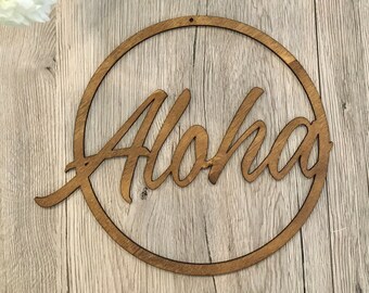 Aloha - Türkranz/Türschild aus Holz // Nussbaumoptik - Verschiedene Größen verfügbar